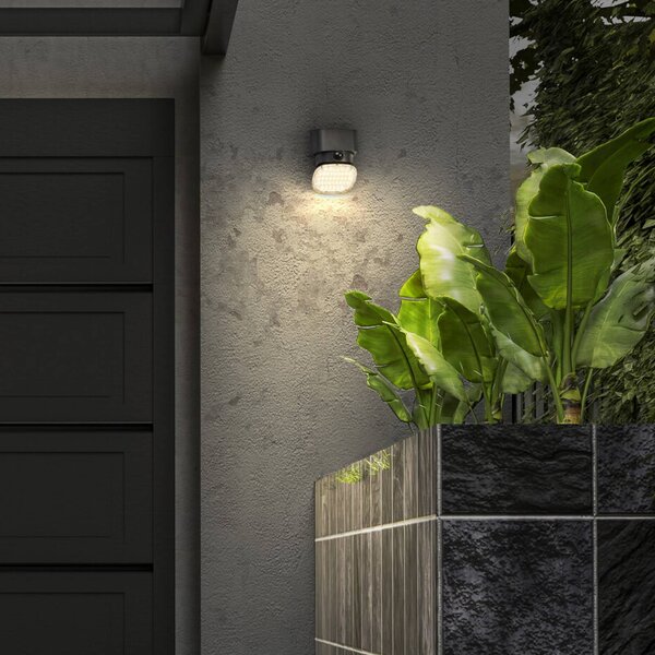 OSRAM Applique solare ENDURA STYLE TURN, grigia, sensore, IP54 dimmerabile, Alluminio / Grigio / Zincato, Plastica, Moderno, Applique da esterni