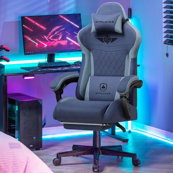 Sedia da gaming - Sedia da ufficio - Sedia per videogiochi - Sedia da scrivania - Rivestimento in tessuto blu scuro