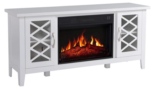 Camino elettrico con mobile TV - 1800W - Bianco MDF - Senza ventilazione - Design moderno