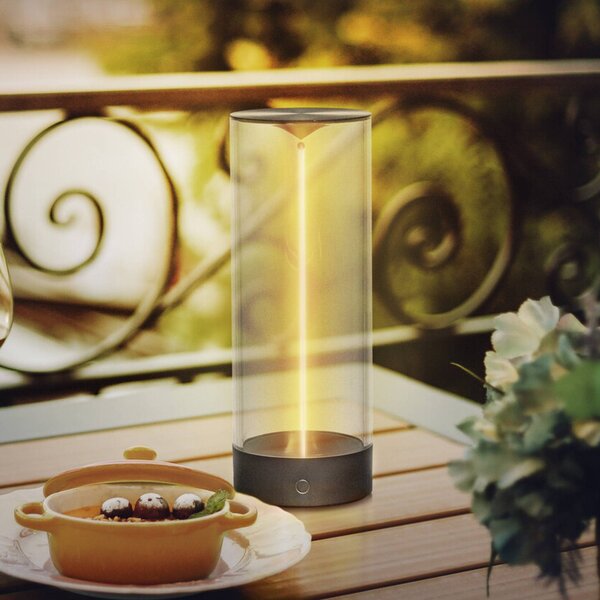OSRAM Lampada da tavolo a batteria ENDURA STYLE DECOR FILAMENT grigio, IP54 FILAMENT, dimmerabile, Alluminio / Grigio / Zincato, Plastica, Moderno