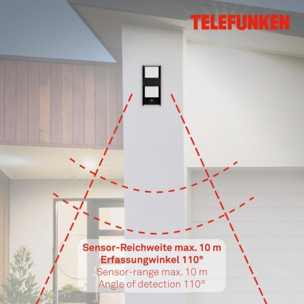 Telefunken 321105TF-Applique da esterno con sensore 1xE27/12W/230V IP44 nero