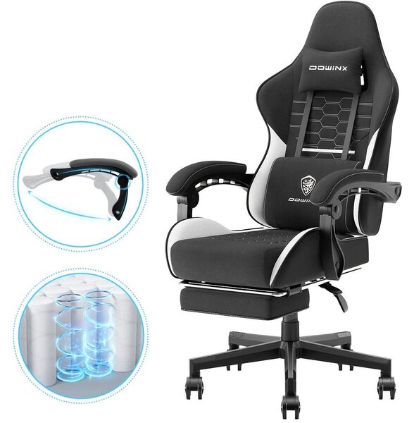 Sedia da gaming - Schienale alto - Materiale in cotone traspirante - Seduta con molle insacchettate - Colore: bianco e nero
