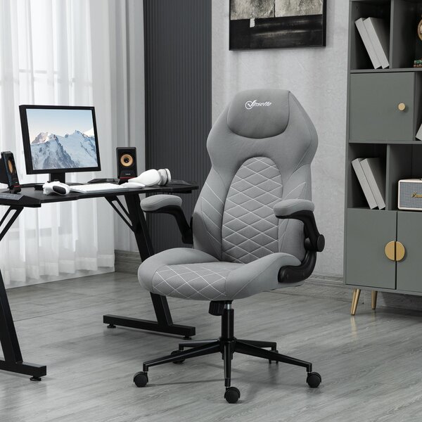 Okwish home office poltrona sedia da gioco sedia da ufficio con schienale e comandi regolabili, sedia per computer con morbido cuscino e funzione dondolo, grigio chiaro