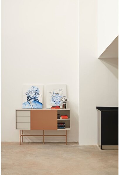 Cassettiera bassa con ante scorrevoli in mattone/beige 140x91 cm Nube - Teulat