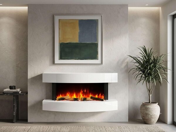 Stufa elettrica da parete, 121 cm, bianca - 2000W, effetto fiamma LED 3D - Riscaldamento elegante e intelligente