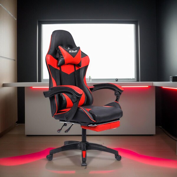 Sedia da gioco con design ergonomico, sedia da ufficio regolabile con cuscini e poggiapiedi