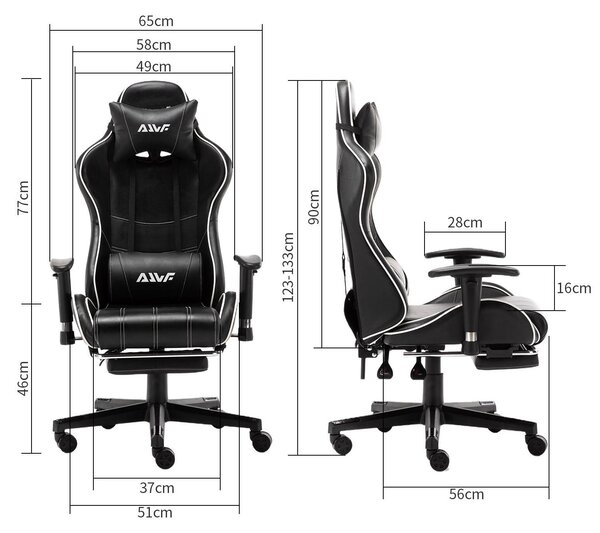 Sedia da gaming – Sedia da ufficio in stile auto da corsa, con imbottitura in memory foam e poggiapiedi
