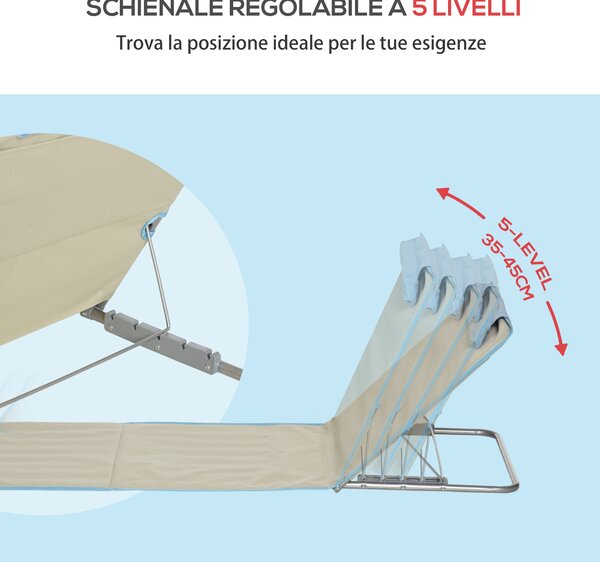 Outsunny Set 2 Sdraio da Spiaggia Pieghevoli con Schienale Regolabile e Poggiatesta, 53x124x35-45 cm, Beige e Azzurro