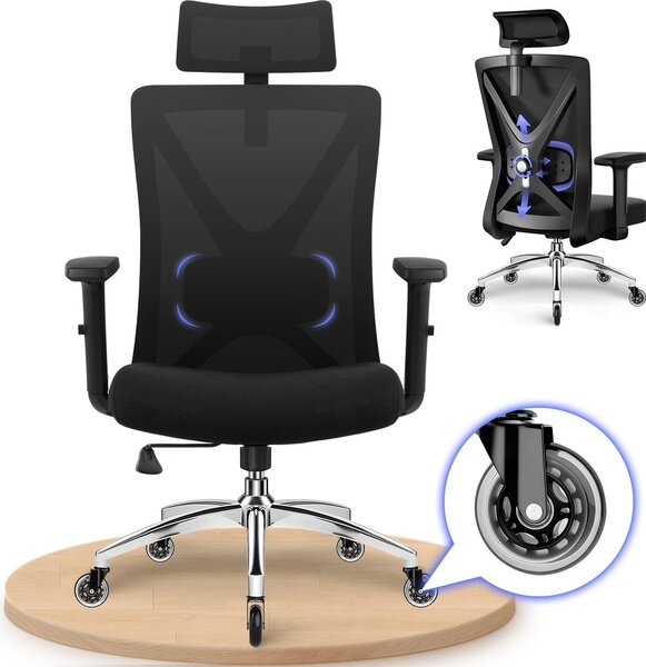 Sedia da ufficio ergonomica - Braccioli e poggiatesta regolabili - Sedia girevole - Capacità di carico fino a 200 kg