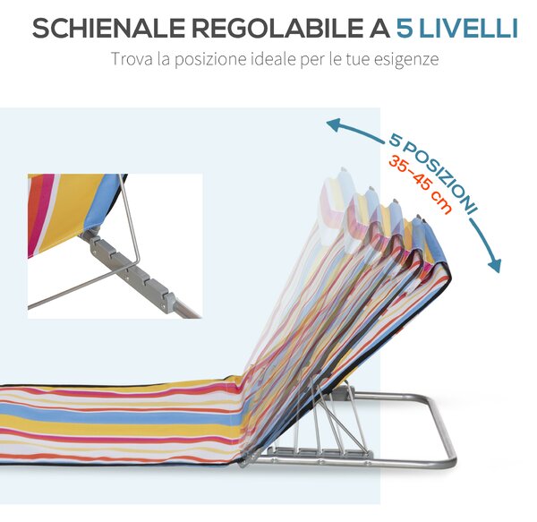 Outsunny Set 2 Sdraio da Spiaggia Pieghevoli con Schienale Regolabile e Poggiatesta, 53x124x35-45 cm, Multicolore