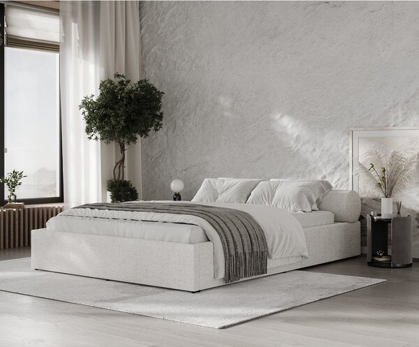 Letto matrimoniale imbottito color crema con contenitore e rete inclusi 180x200 cm Solvo – Maison de Rêve