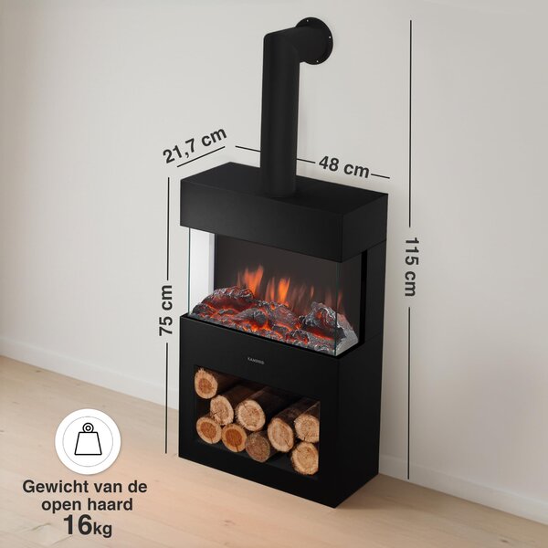 Stufa elettrica nera - 1800 W - 21,7 x 48 x 117,7 cm - Plastica e metallo - Stufa decorativa