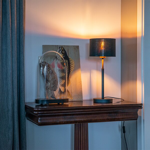 Lampada da tavolo moderna con paralume in tessuto nero e oro - VT 1