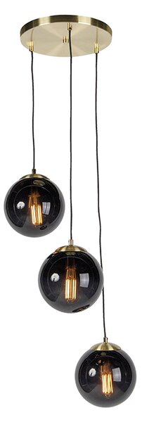 Lampada a sospensione smart ottone con vetro nero 3 luci incl. WiFi ST64 - Pallon
