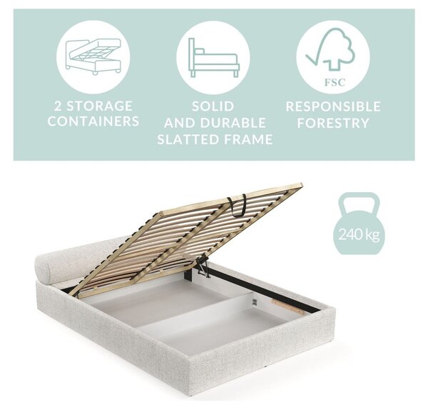 Letto matrimoniale imbottito color crema con contenitore e rete inclusi 180x200 cm Solvo – Maison de Rêve