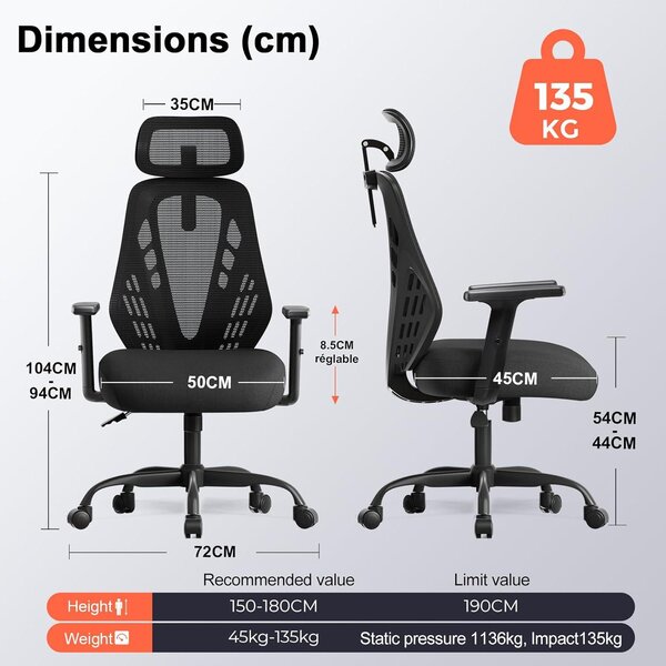Sedia ergonomica da ufficio - sedia da ufficio - sedia da gaming - sedia da lavoro - sedia da ufficio con poggiatesta