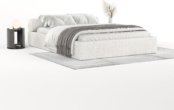 Letto matrimoniale imbottito color crema con contenitore e rete inclusi 180x200 cm Solvo – Maison de Rêve