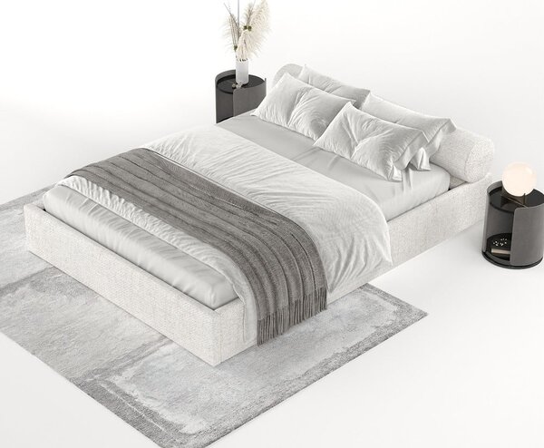 Letto matrimoniale imbottito color crema con contenitore e rete inclusi 180x200 cm Solvo – Maison de Rêve