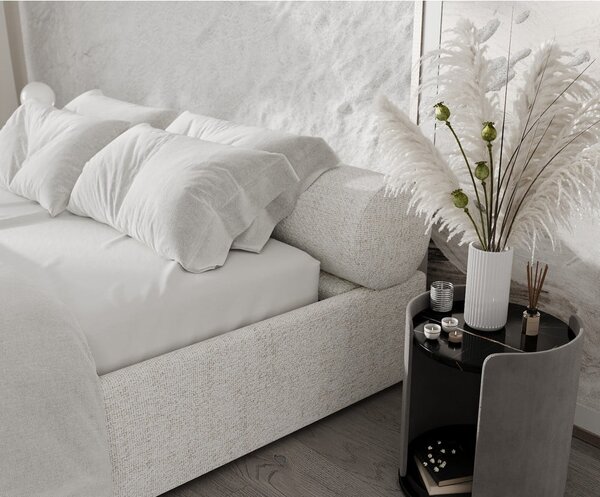 Letto matrimoniale imbottito color crema con contenitore e rete inclusi 180x200 cm Solvo – Maison de Rêve