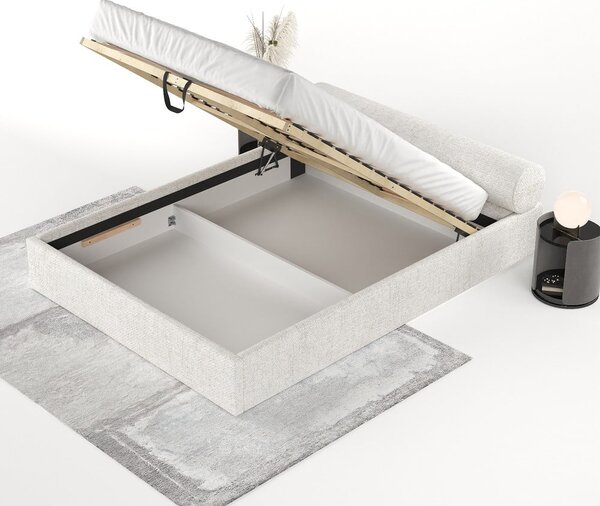 Letto matrimoniale imbottito color crema con contenitore e rete inclusi 180x200 cm Solvo – Maison de Rêve