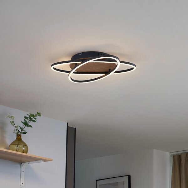 Plafoniera nera con legno di noce con LED dimmerabile a 3 livelli 2-luci - Kane