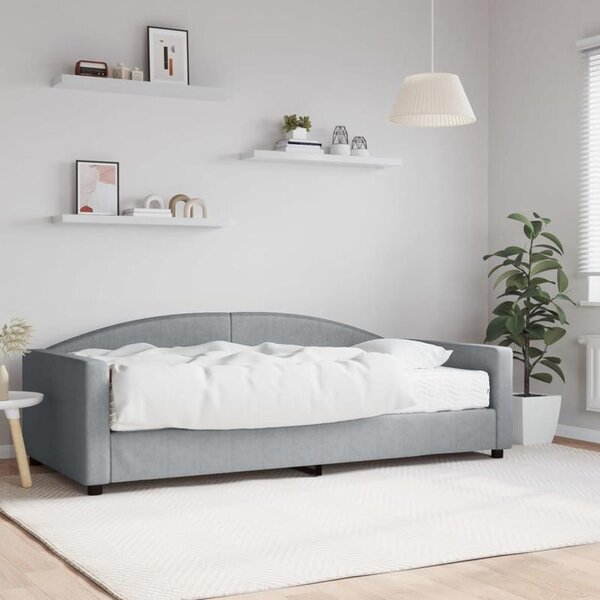 Divano letto color grigio chiaro, con materasso estraibile di dimensioni 100x200 cm, adatto per tutte le stagioni