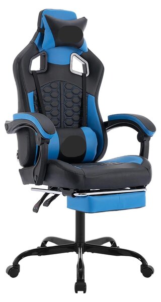 Sedia da gaming ergonomica con poggiapiedi e schienale regolabile, ideale per l'uso in ufficio e a casa, colore blu