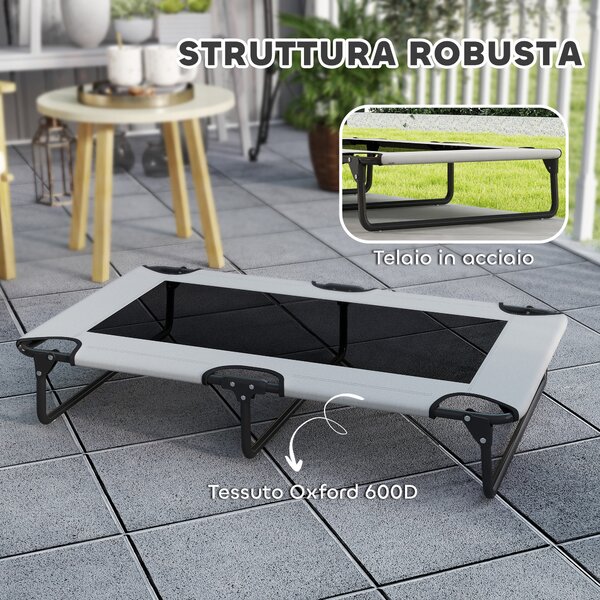 PawHut Letto per Cani Grandi Pieghevole con Tessuto a Rete da Interno ed Esterno, 107x61x20 cm, Grigio Chiaro | Aosom Italy