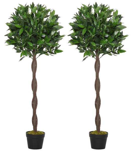 Outsunny Set di 2 Piante Finte di Alloro in Vaso per Interni ed Esterni Altezza 120cm Ideale per Decorazioni e Arredamento Casa|Aosom