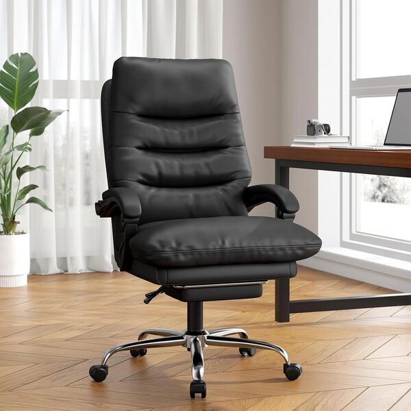 Sedia da ufficio - Sedia per ufficio - Sedia ergonomica per ufficio - Sedia girevole - Comoda sedia da ufficio nera - Rivestita in ecopelle