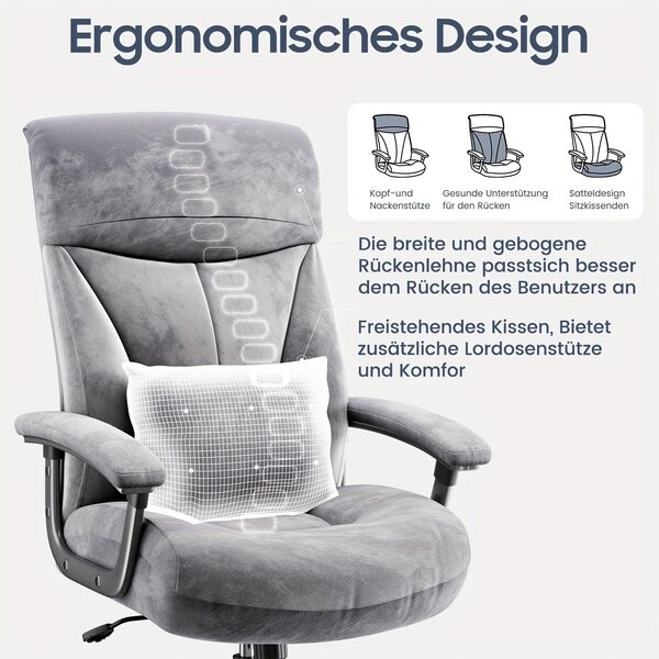 Sedia da ufficio - Sedia ergonomica - Sedia per ufficio - Arredamento per ufficio - Sedia girevole - Grigia - Seduta in memory foam