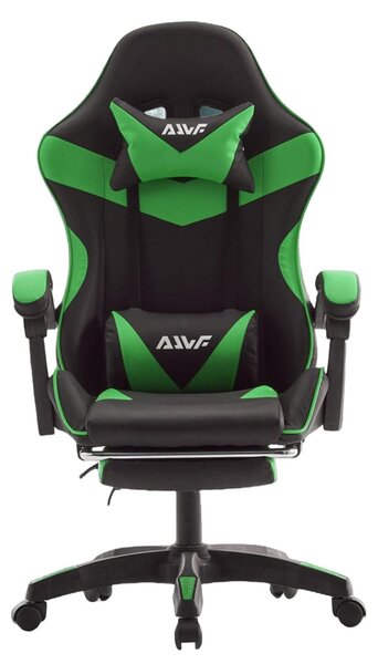 Sedia da gaming ergonomica, verde, con poggiapiedi pieghevoli e struttura in acciaio inossidabile