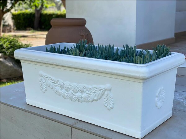 Vaso rettangolare Festonato in Polietilene colore inalterabile dimensioni 100x48 x h 39,5- 85 litri colore bianco