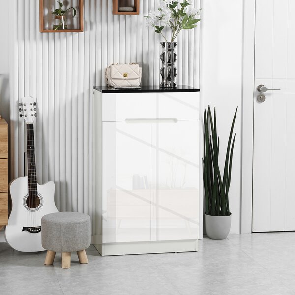 HOMCOM Armadio Scarpiera Slim da 12 Paia per Ingressi e Corridoi con 3Ripiani Regolabili e Cassetto, in Truciolato Bianco, 60x32x100 cm|Aosom Italy