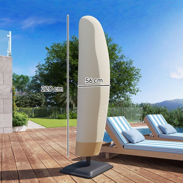 Outsunny Copertura per Ombrellone 3x3 m Impermeabile, Custodia Copri Ombrellone a Sbalzo con Cerniera e Laccio, Beige