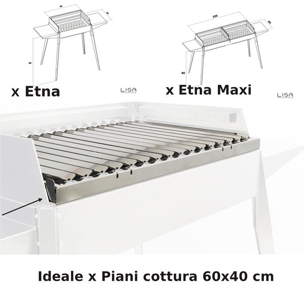 Griglia Di Scolo in acciaio AISI 304 per barbecue con sistema di recupero grassi per bbq LISA Etna, Etna Maxi dimensioni 44x68x h9 cm