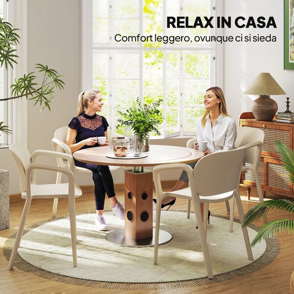 Outsunny Set 4 Sedie da Giardino Impilabili in PP dal Design Moderno con Braccioli 60x56x75 cm, Bianco