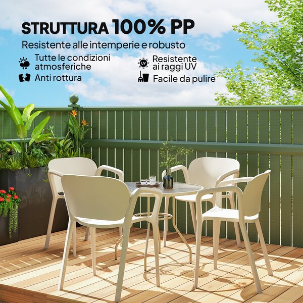 Outsunny Set 4 Sedie da Giardino Impilabili in PP dal Design Moderno con Braccioli 60x56x75 cm, Bianco