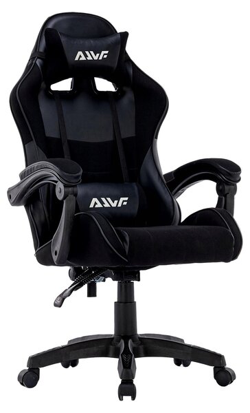 Sedia da gaming ergonomica, rivestita in ecopelle nera, con schienale regolabile e supporto lombare e poggiatesta