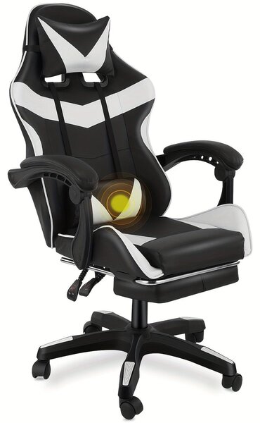 Sedia da gaming - Design ergonomico - Schienale e poggiapiedi regolabili - Poggiatesta - Colore: bianco e nero