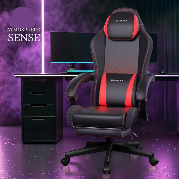 Sedia da gaming – Design ergonomico – Altezza e poggiapiedi regolabili – Rivestimento in ecopelle e struttura in metallo – Colore: rosso