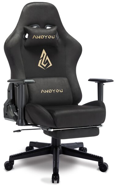 Sedia da gaming – Sedia ergonomica da scrivania – Con poggiapiedi e supporto lombare – Altezza regolabile – Rotazione a 360 gradi – Colore: nero