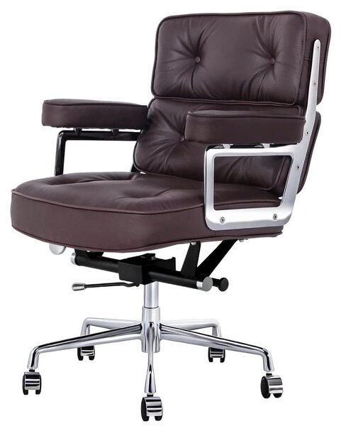 Sedia da ufficio ergonomica con schienale alto - Sedia girevole per computer con rivestimento in pelle - Marrone scuro