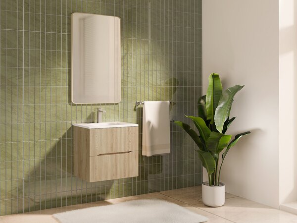 Mobile sotto lavabo sospeso scanalato Naturale chiaro L60 cm - ORISO