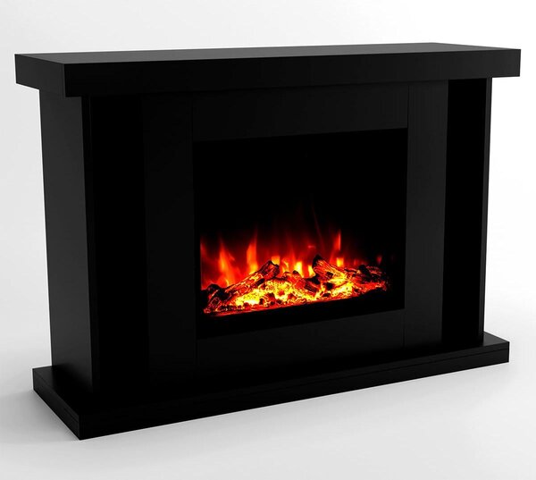Camino elettrico a pavimento - Potenza riscaldante: 1500 Watt - Dimensioni: 120x84x38 cm - Con effetto fuoco LED - Colore: nero