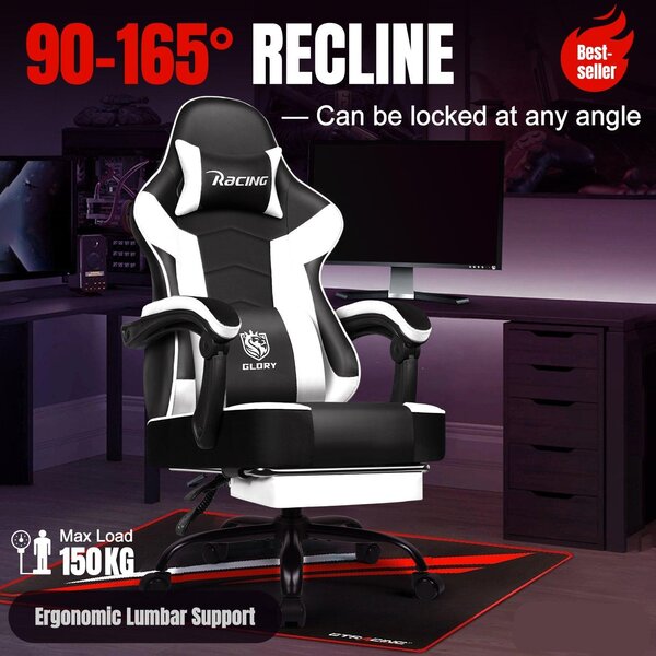 Sedia da gaming - Sedia per videogiochi - Sedia da ufficio - Sedia girevole - Sedia ergonomica - Con poggiapiedi