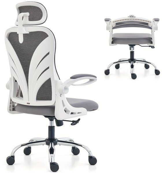 Sedia da ufficio ergonomica con design pieghevole, schienale in rete traspirante e braccioli ripiegabili