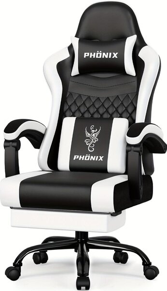 Sedia da gaming – Sedia per videogiochi – Sedia da gioco – Ergonomica – Con poggiapiedi – Nera – Peso massimo: 150 kg