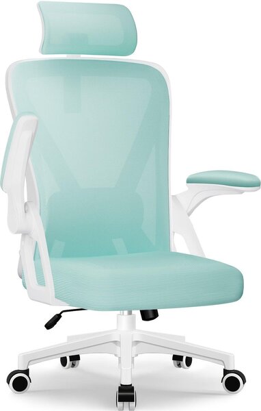 Sedia da ufficio ergonomica con supporto lombare e poggiatesta regolabili, braccioli pieghevoli e imbottitura in memory foam
