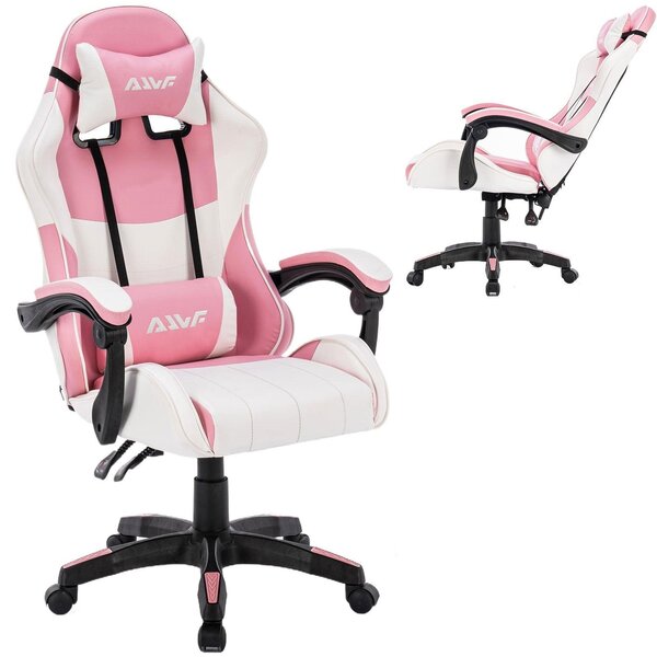 Sedia da gaming ergonomica, design rosa, con schienale e altezza seduta regolabili